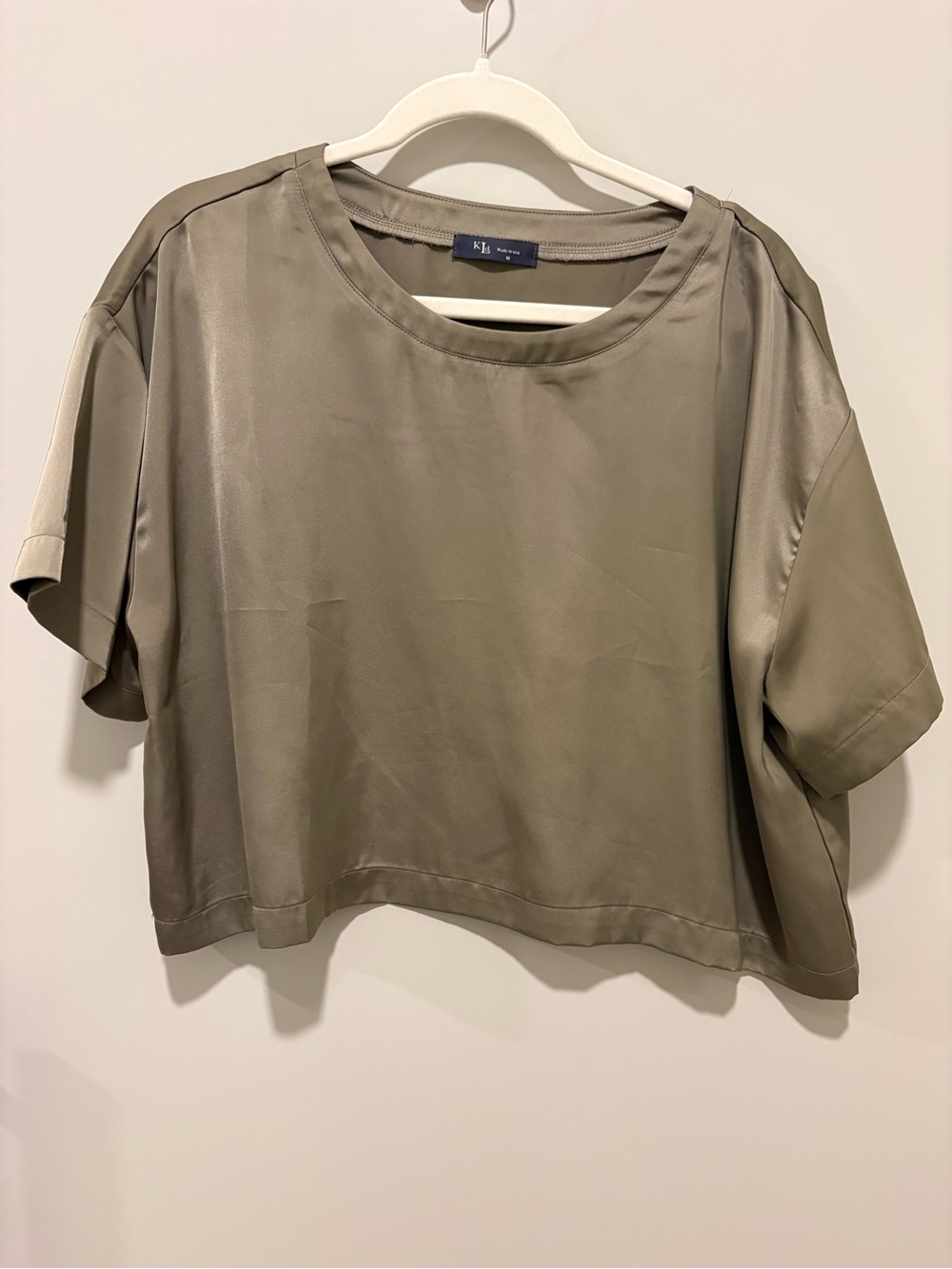 Olive Satin Short Sleeve Top